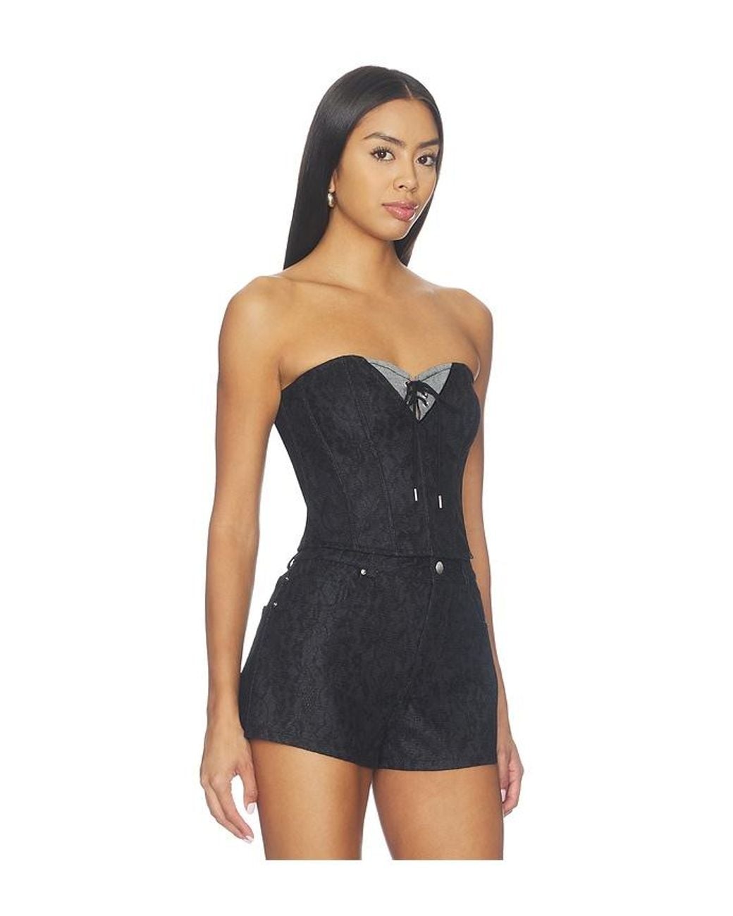 Fleur du Mal Blue Lace Denim Bustier