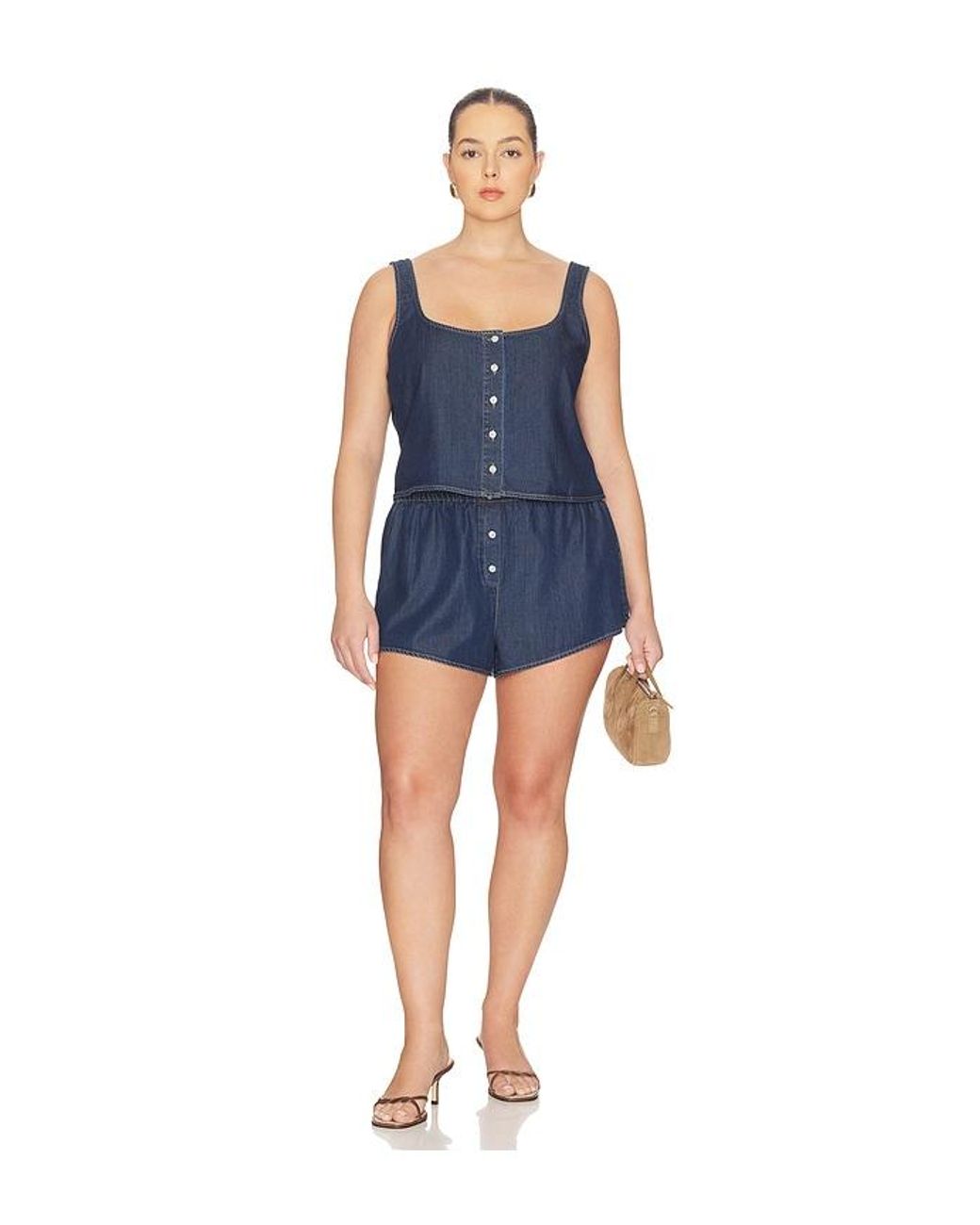 GOOD AMERICAN Blue Denim Button Front Tank Top