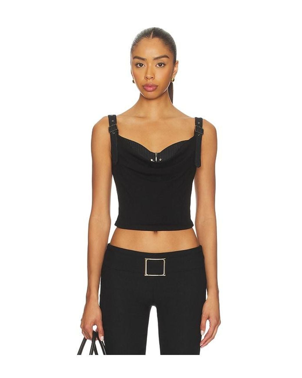 MARRKNULL Black Printed Pleated Corset Top