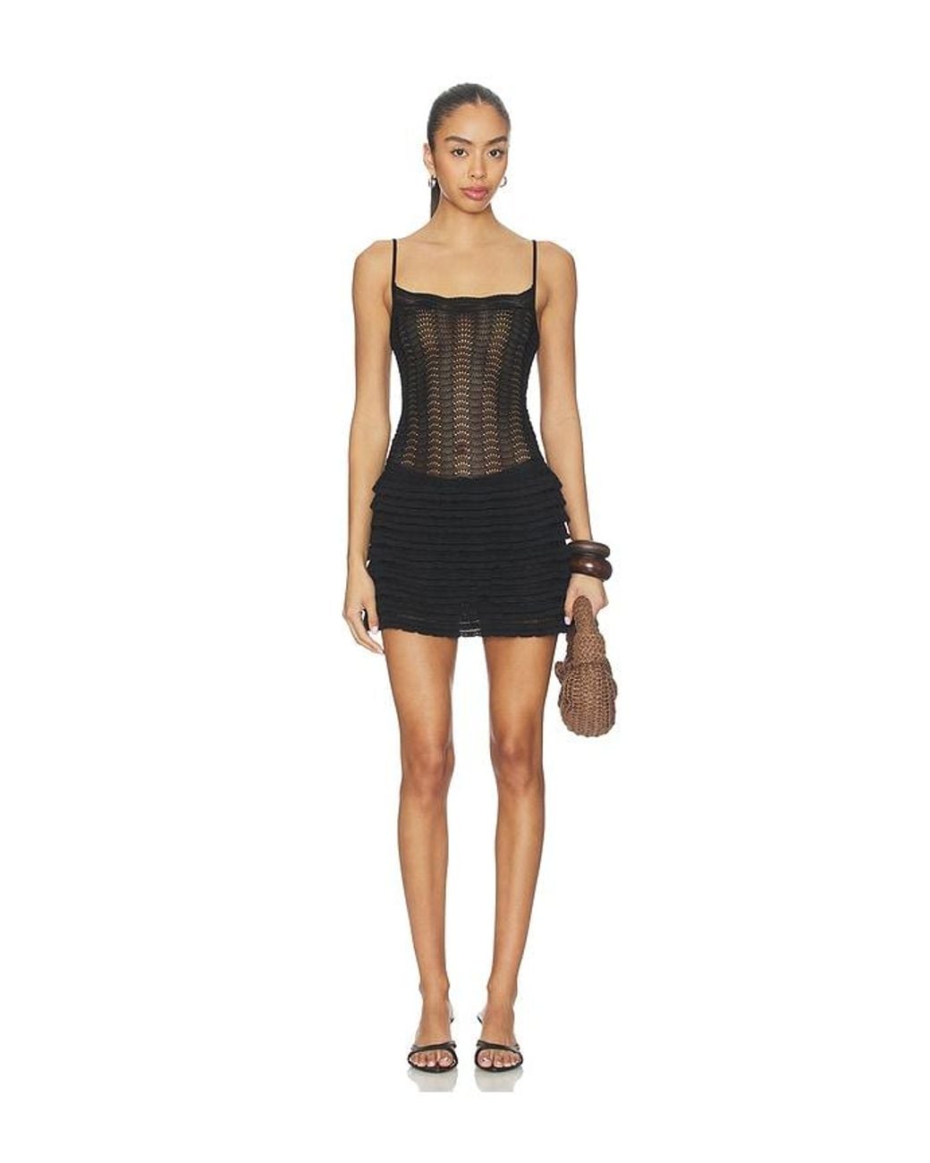 Lovers + Friends Black Oliviyah Wavy Knit Mini Dress