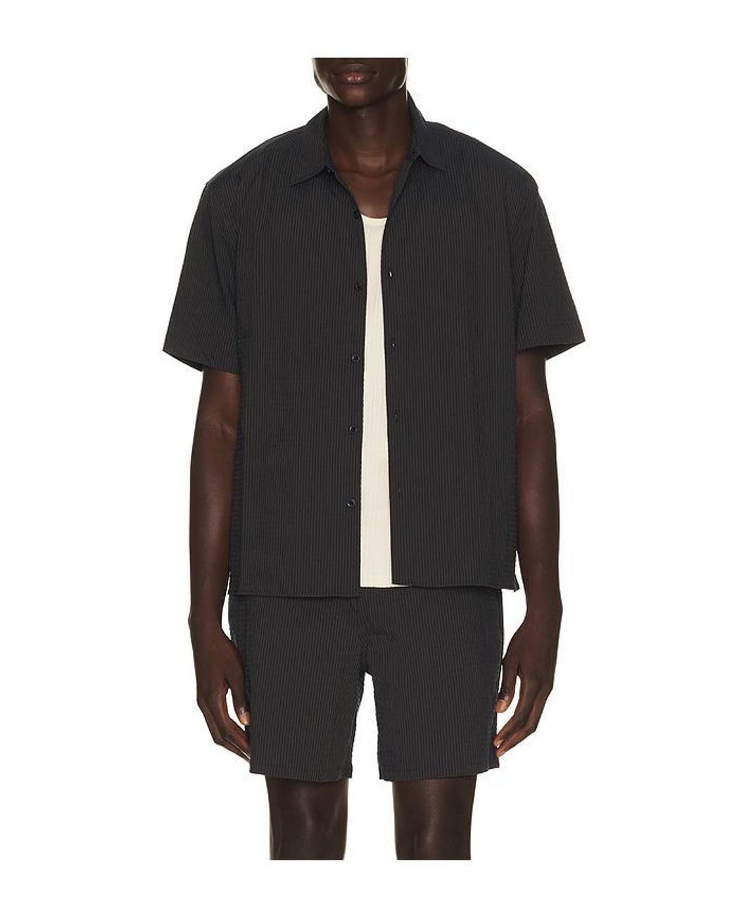 Percival Black Rowan Seersucker Boxy Shirt for men