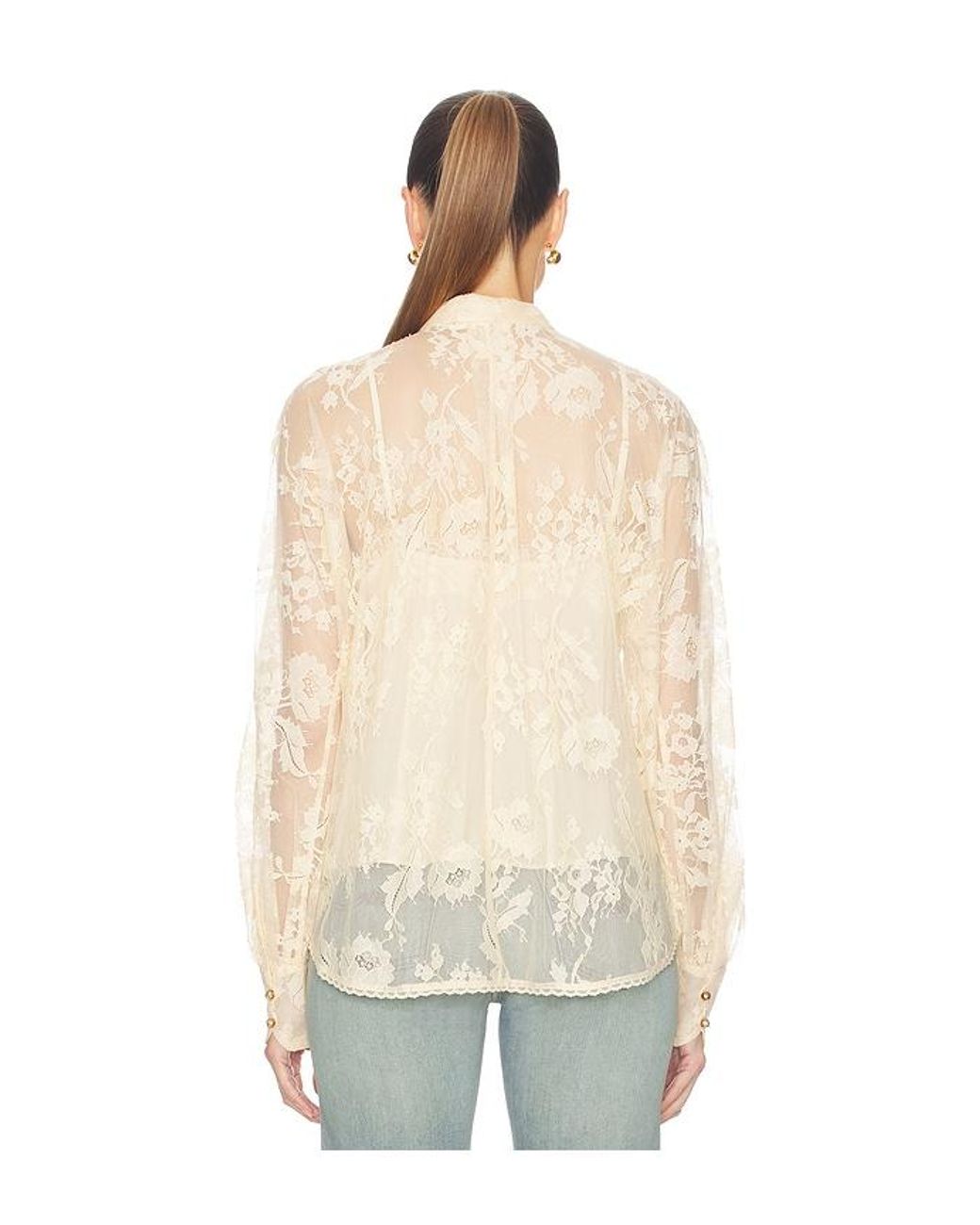 Zimmermann Blue Valiant Lace Pussybow Blouse