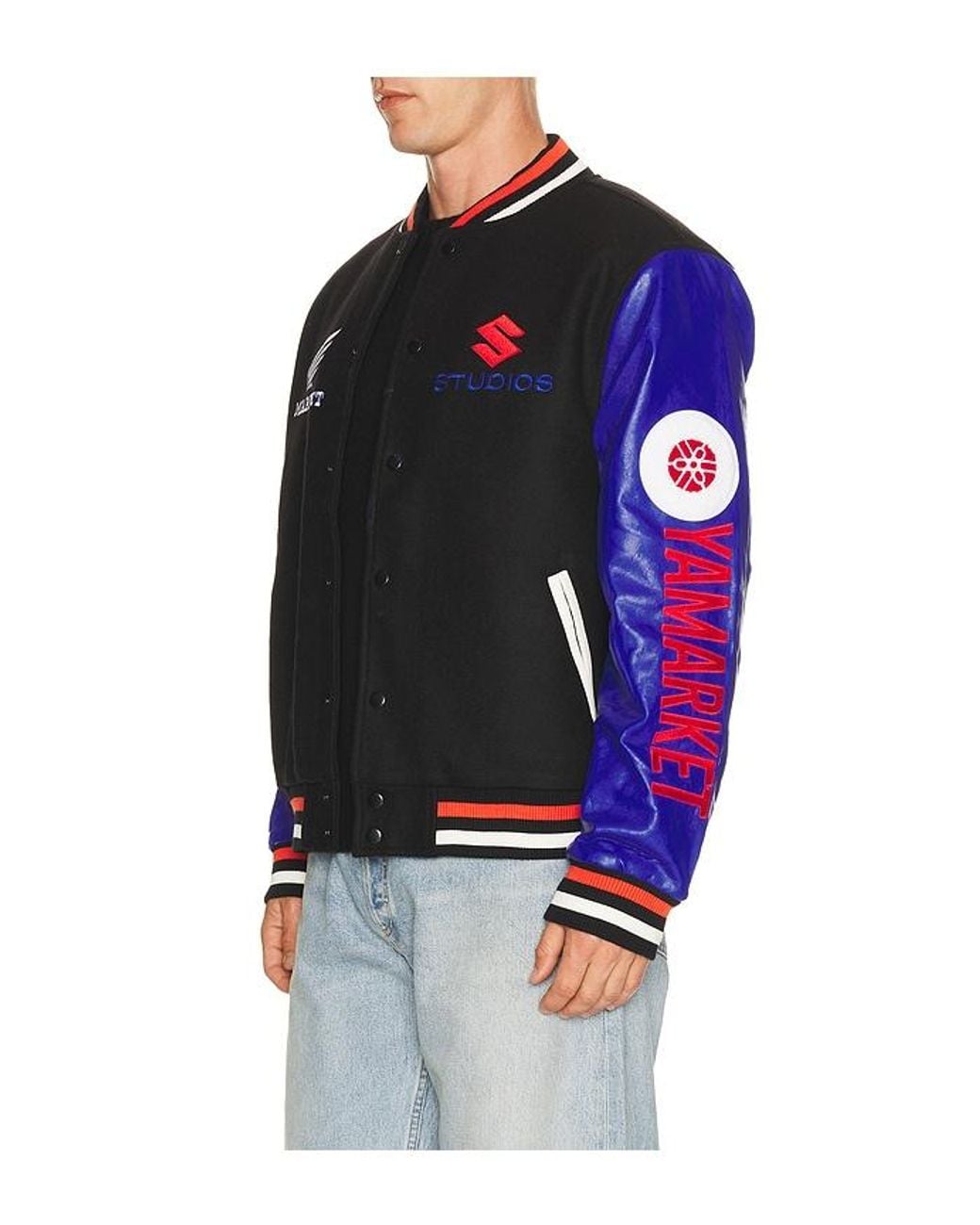 Market Blue Sponsorship Varsity Jacket for men