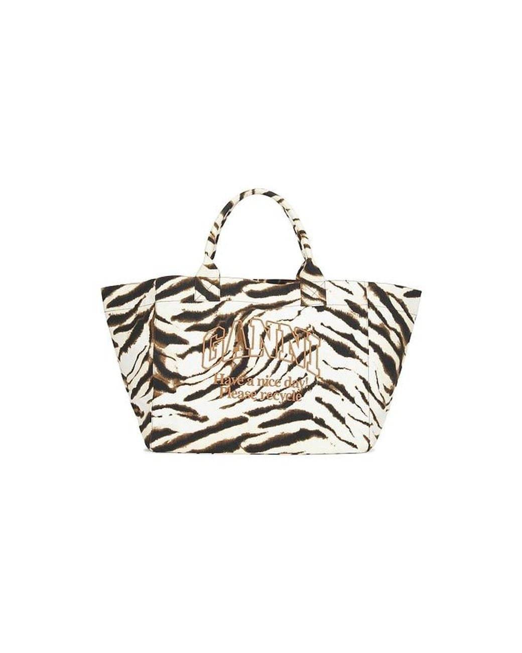 Ganni White Xxl Shopper Zebra Bag