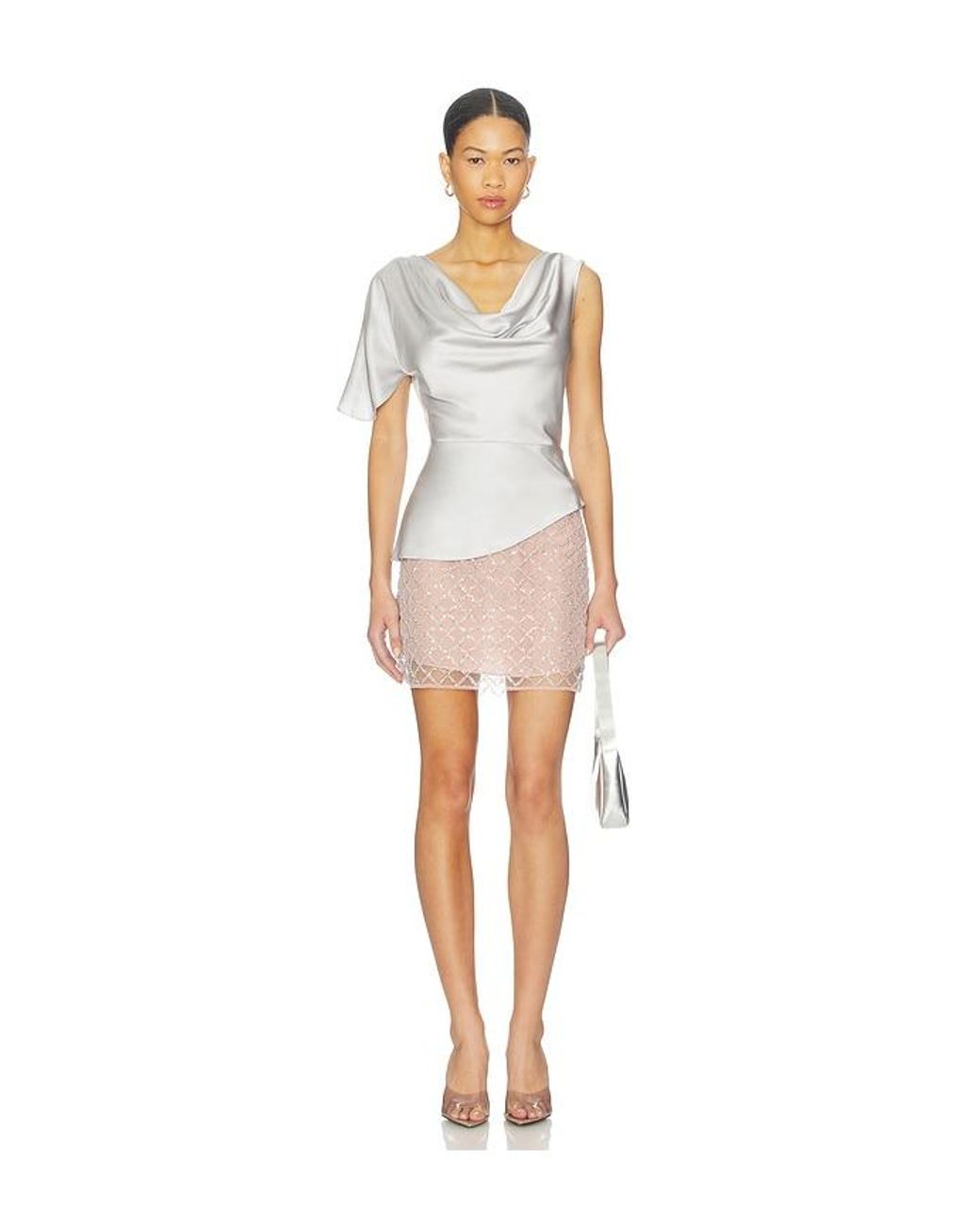 Minifalda Adornada En Color Metallic,Nude Talla (También En M, S, Xs) Fleur du Mal de color White