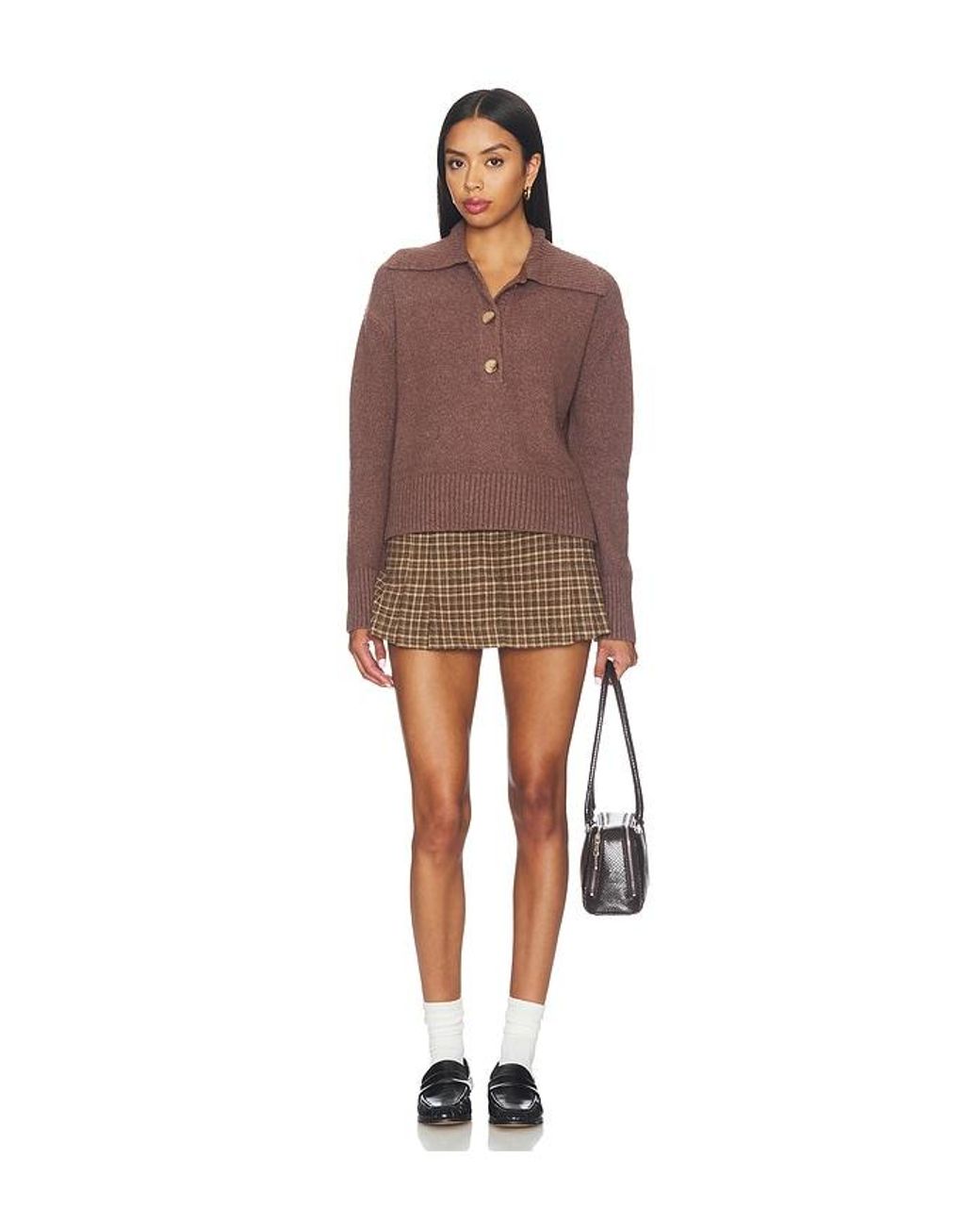 Free People Brown Trading Up Polo Top