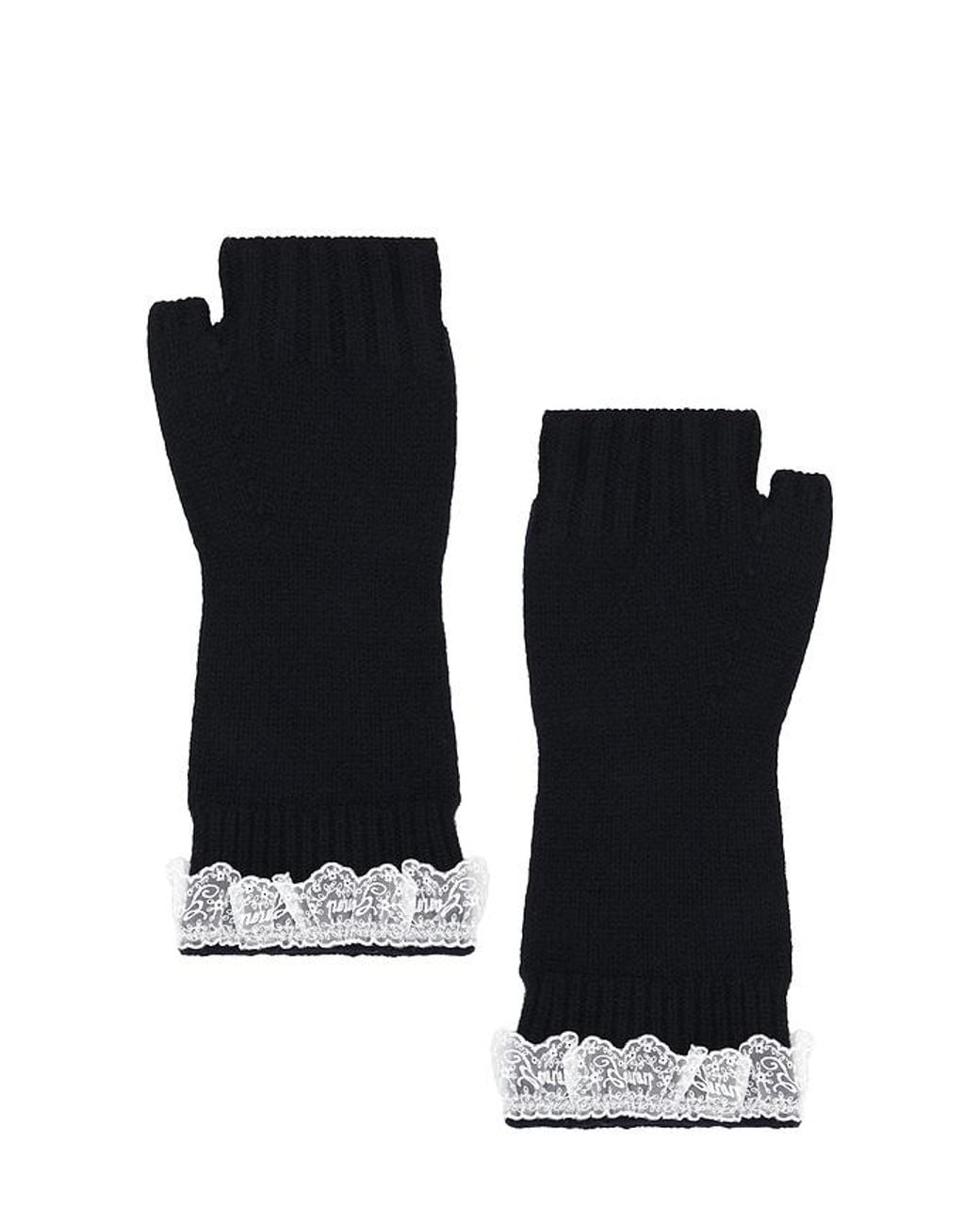 Ganni Black Compact Wool Lace Mittens