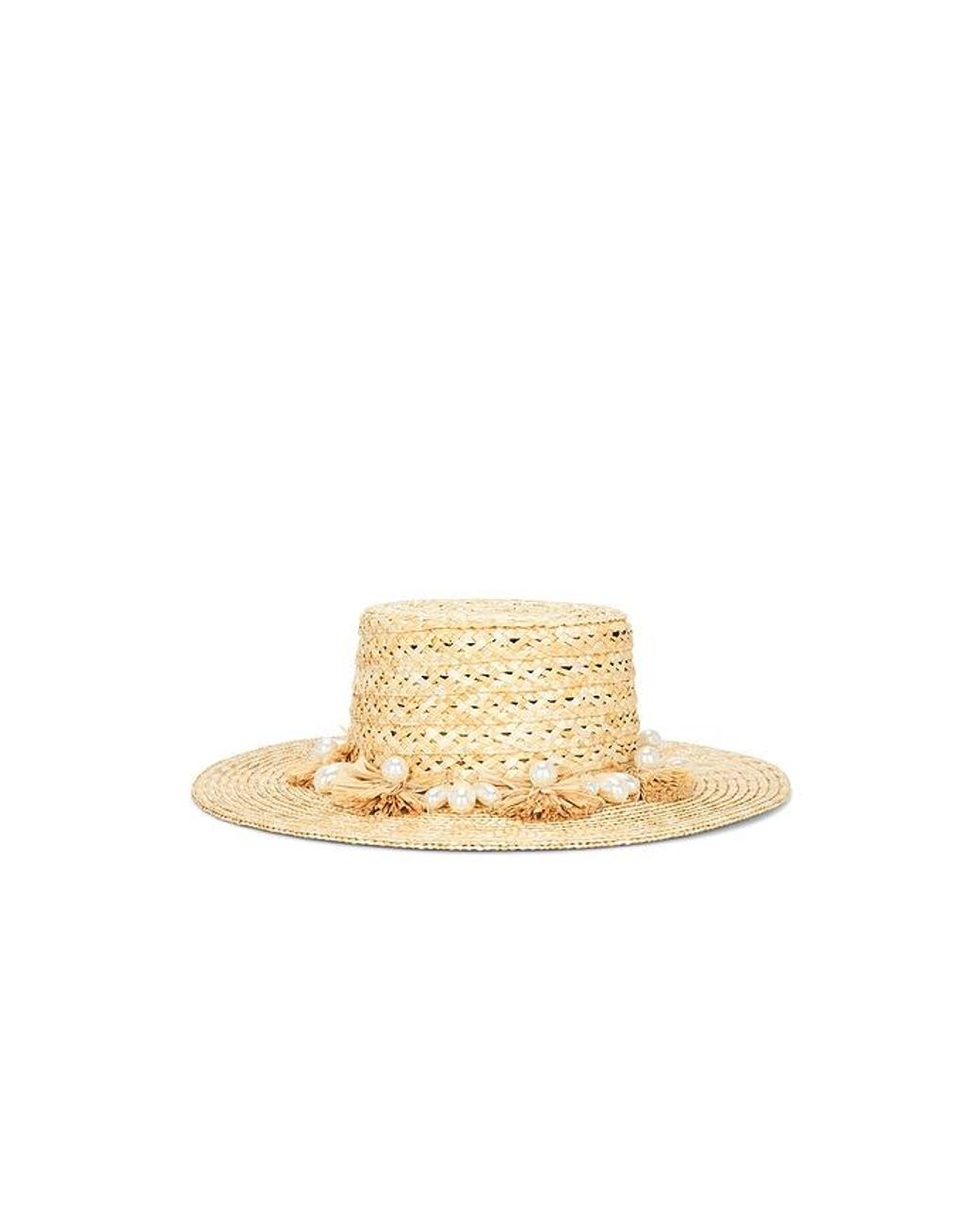 Lele Sadoughi Black Pearl Poms Straw Hat