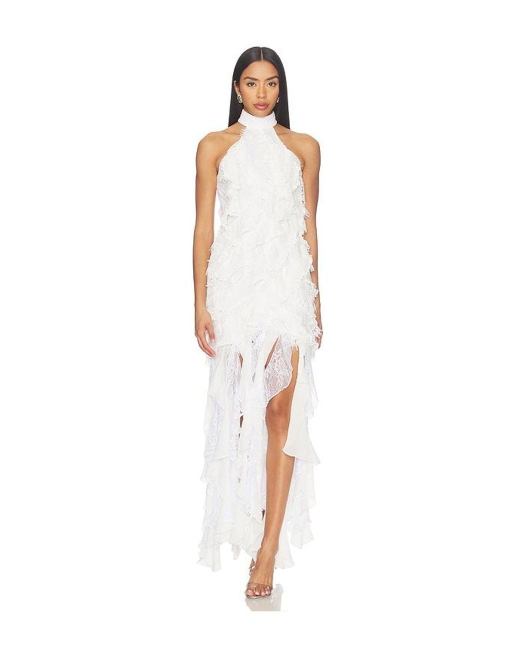 White Layer Triangles PATBO Bianca Lace Halter Gown With Layers in White | Lyst