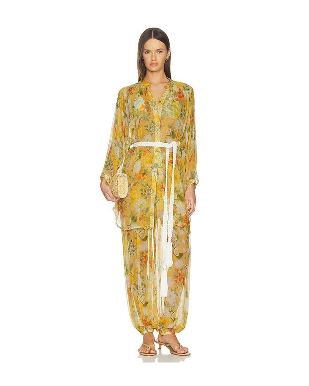 VERANDAH Yellow Boho Mini Shirt Dress