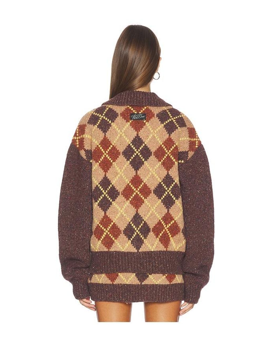 we11done Brown Knit Argyle Intarsia Cardigan