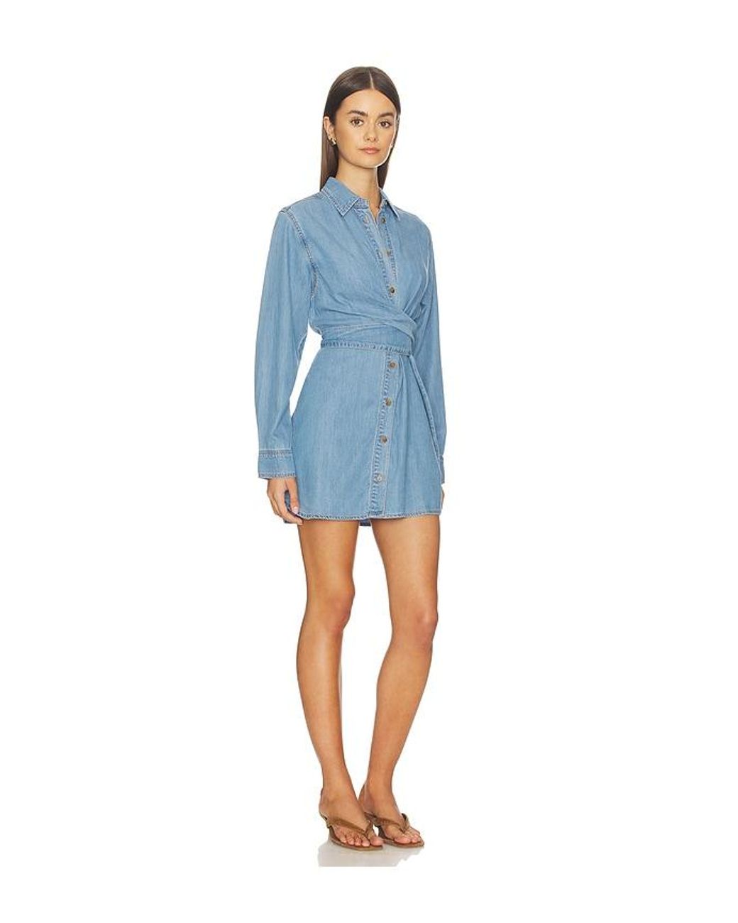 GOOD AMERICAN Blue Denim Wrap Shirt Dress