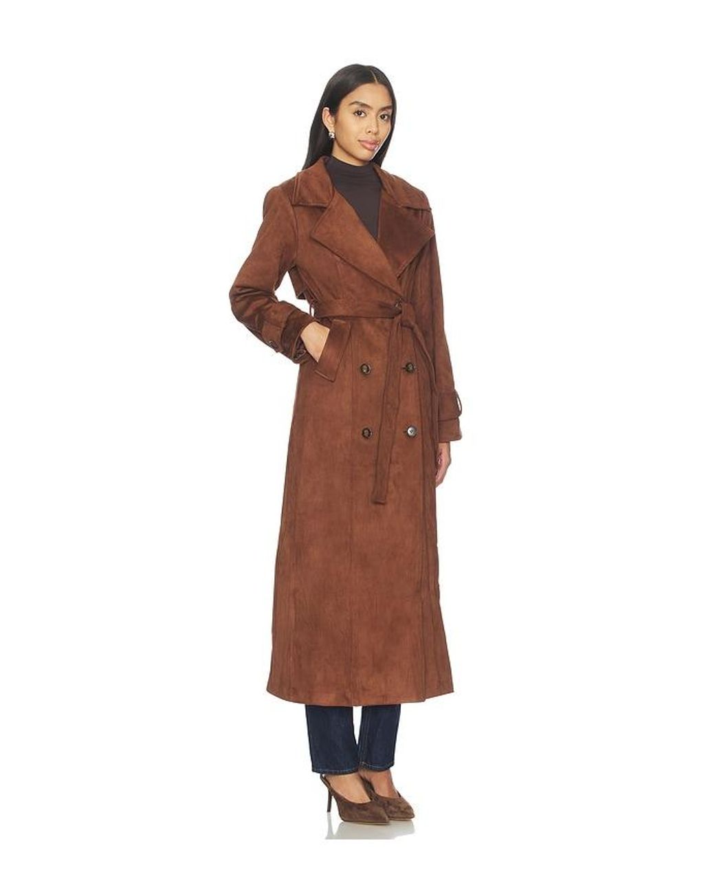SNDY'S Brown Sutton Faux Suede Trench Coat
