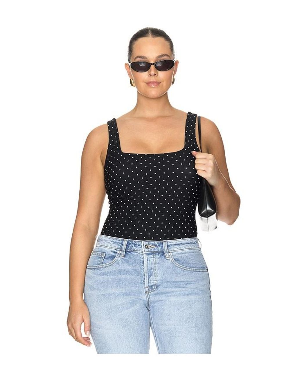 GOOD AMERICAN Black The Weightless Sculpting Modern Tank Bodysuit