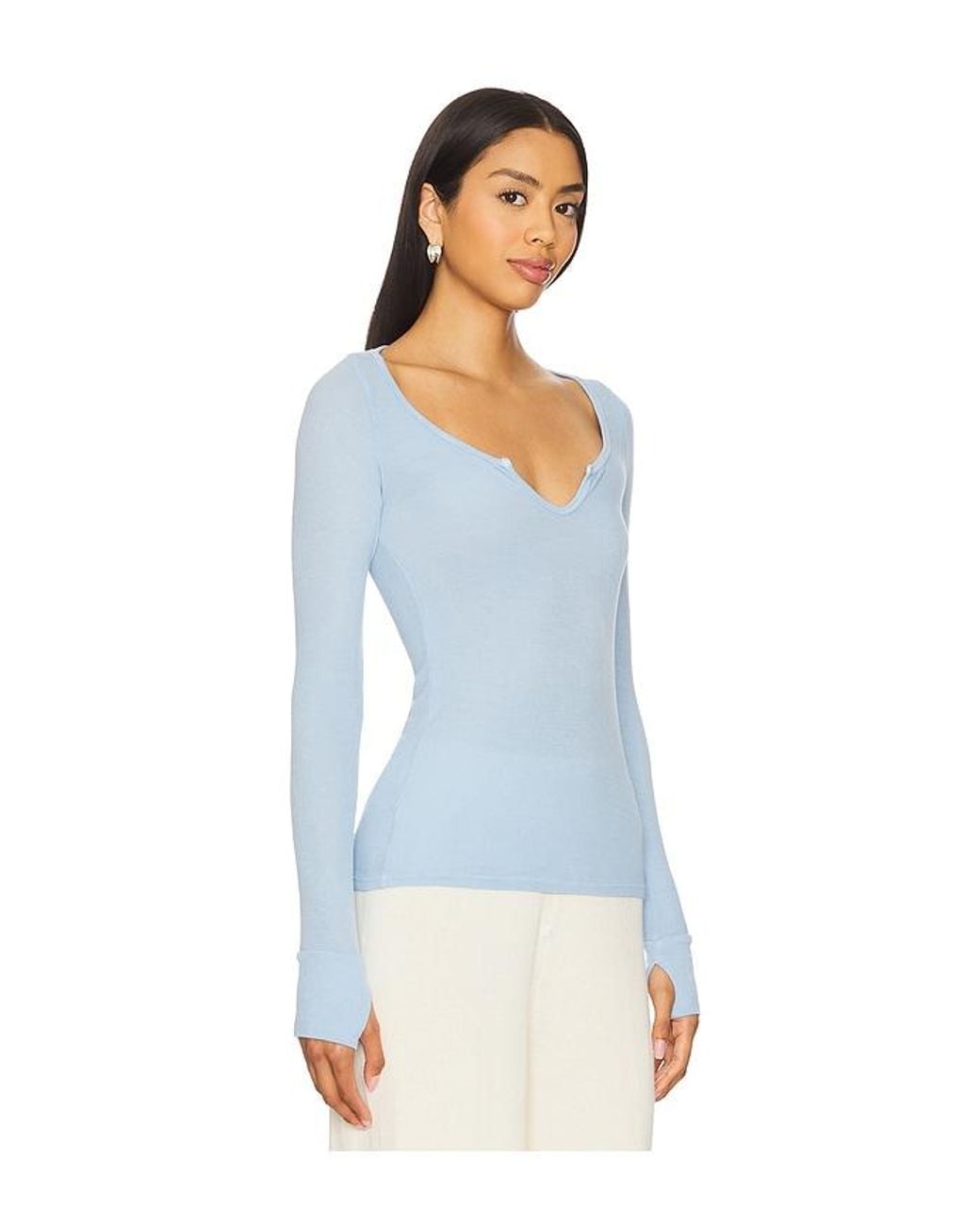 Michael Lauren Blue Maeve Long Sleeve Scoop Neck Top