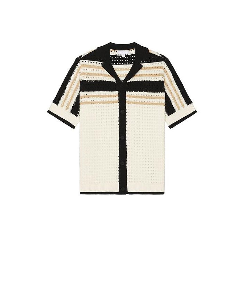 Central Park West Black Anderson Striped Crochet Button Down Shirt for men