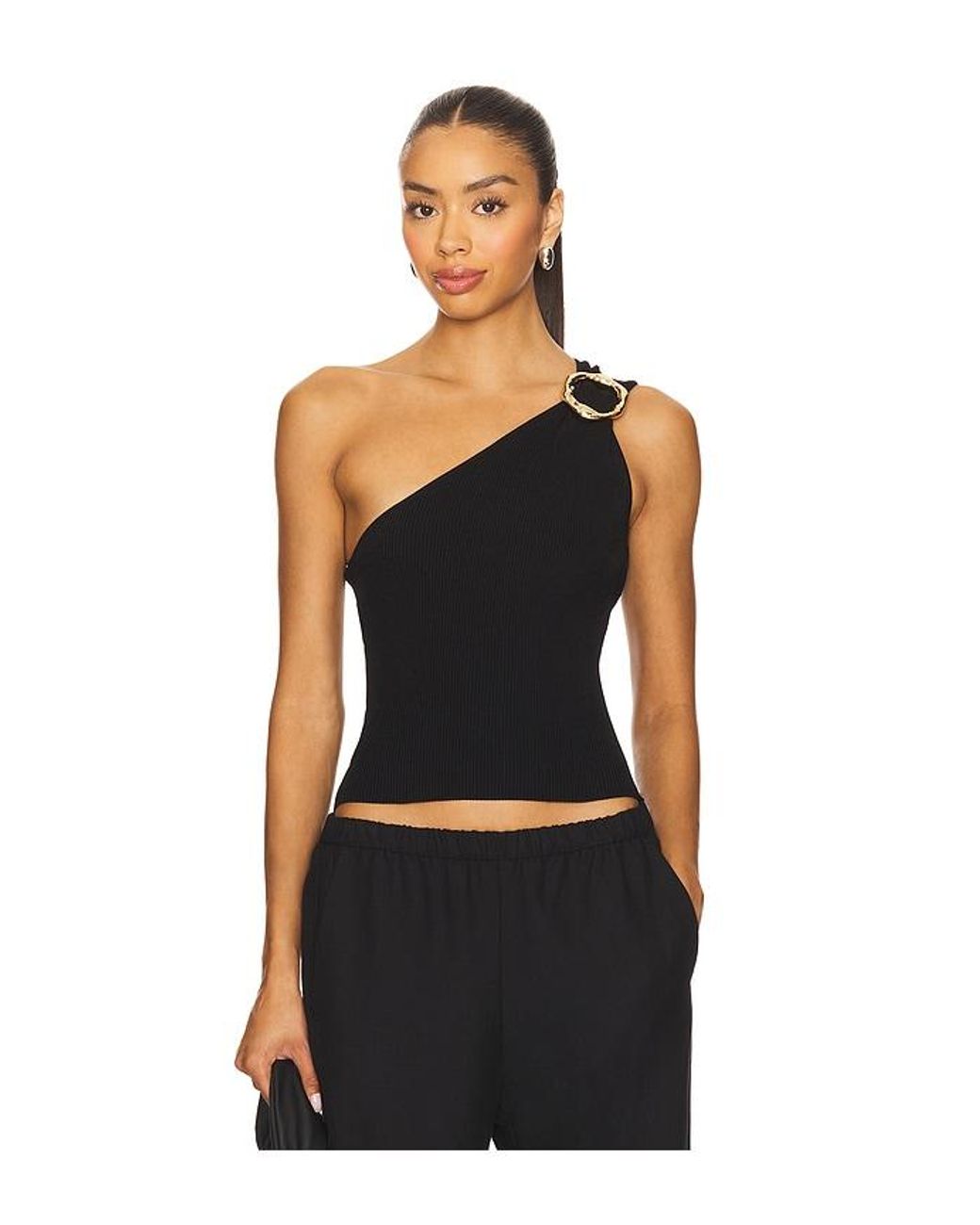 Jonathan Simkhai Black Fenix One Shoulder Top