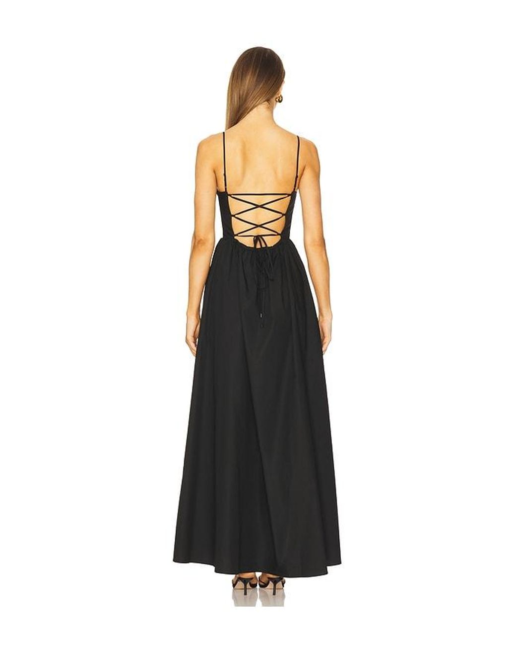 Susana Monaco Black Poplin Lace Up String Maxi Dress