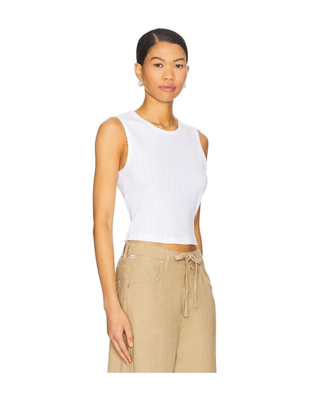 Leset Natural Pointelle Sleeveless Crew Top