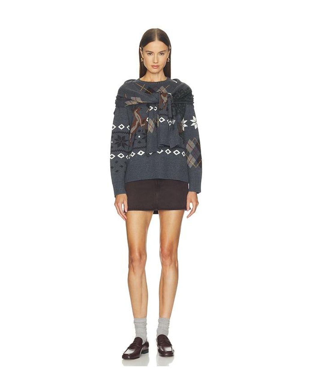 Monse Black Mixed Fair Isle Crew Neck Sweater With Scarf