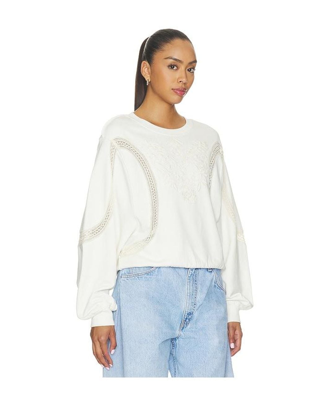 Free People White Love Lace Sweatshirt