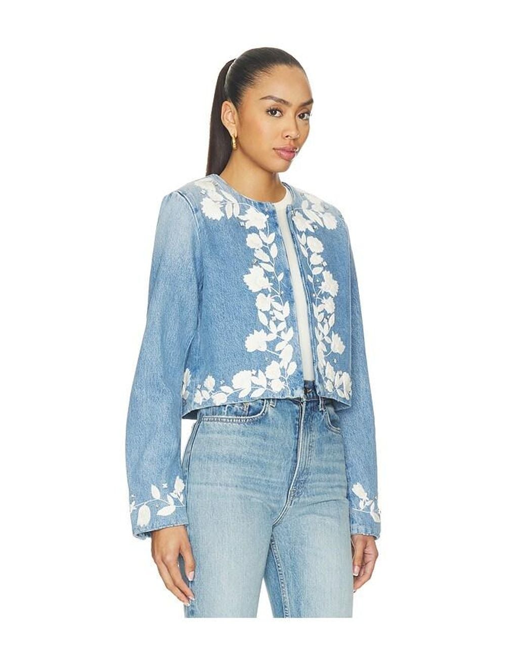 Citizens of Humanity Blue Flora Jacket With Floral Embroidery