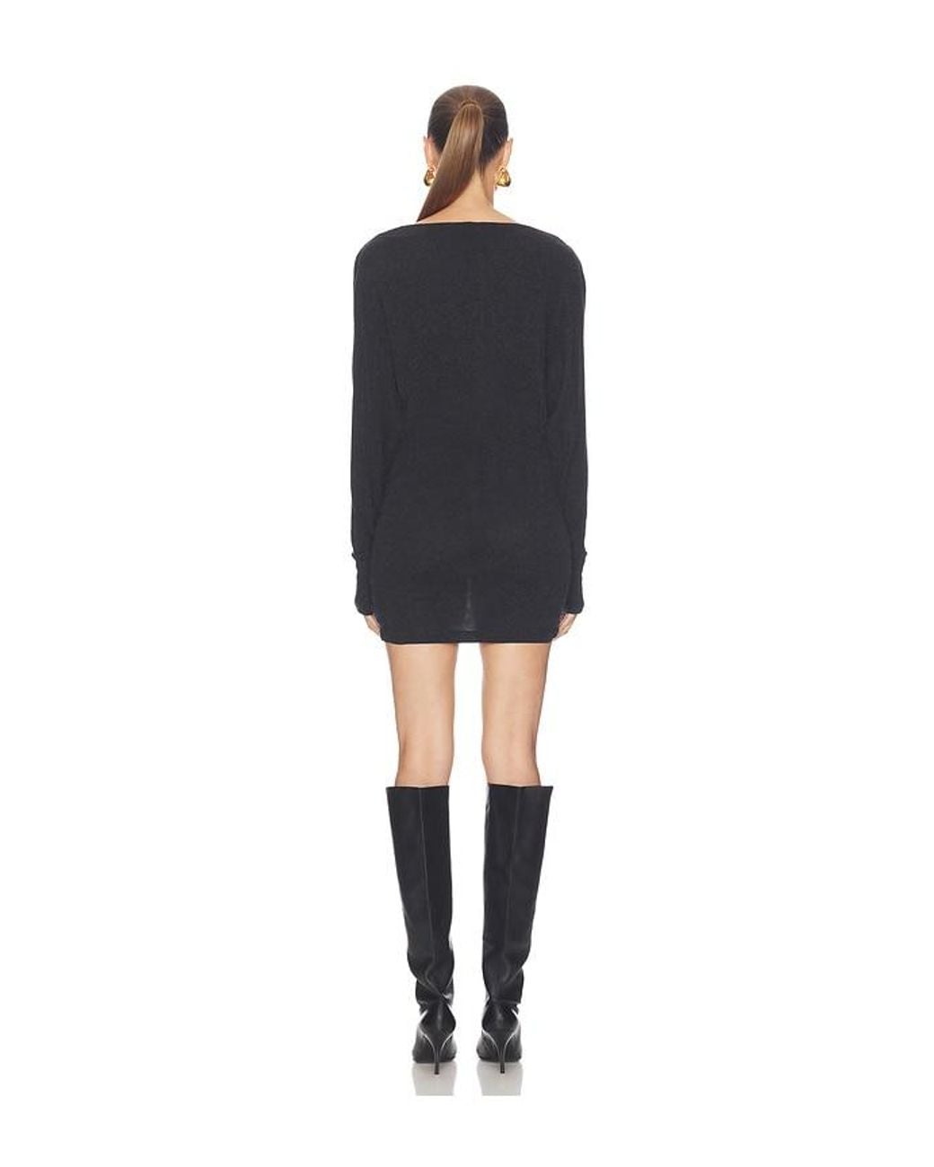 Enza Costa Black Cashmere Jersey Dolman Curve Dress