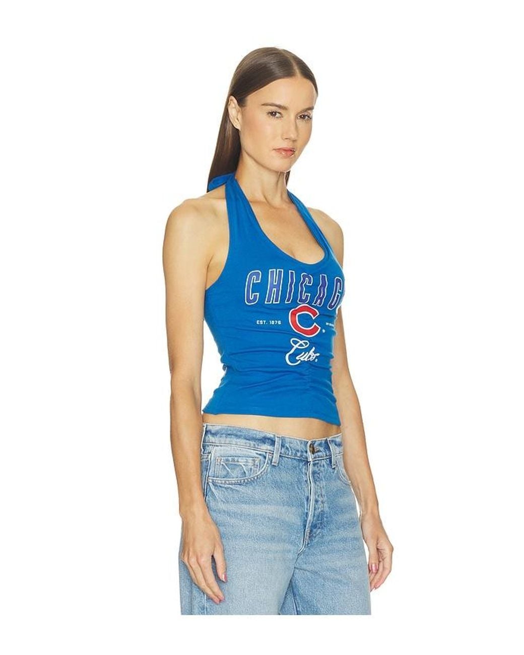 OFF SEASON Blue Ruched Halter Top