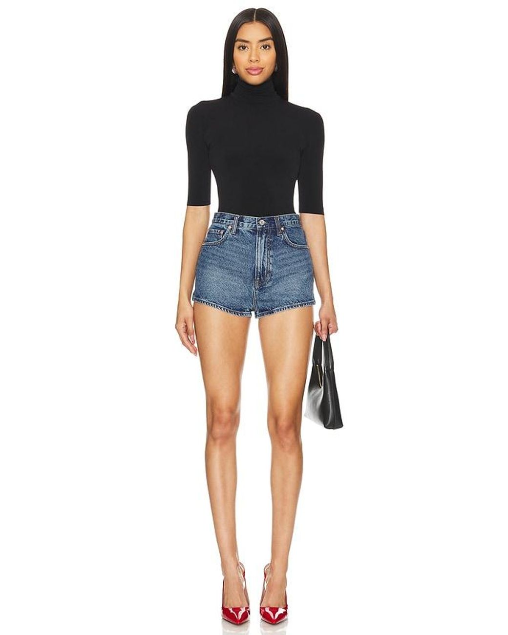 Norma Kamali Black Slim Fit Short Sleeve Turtleneck Top