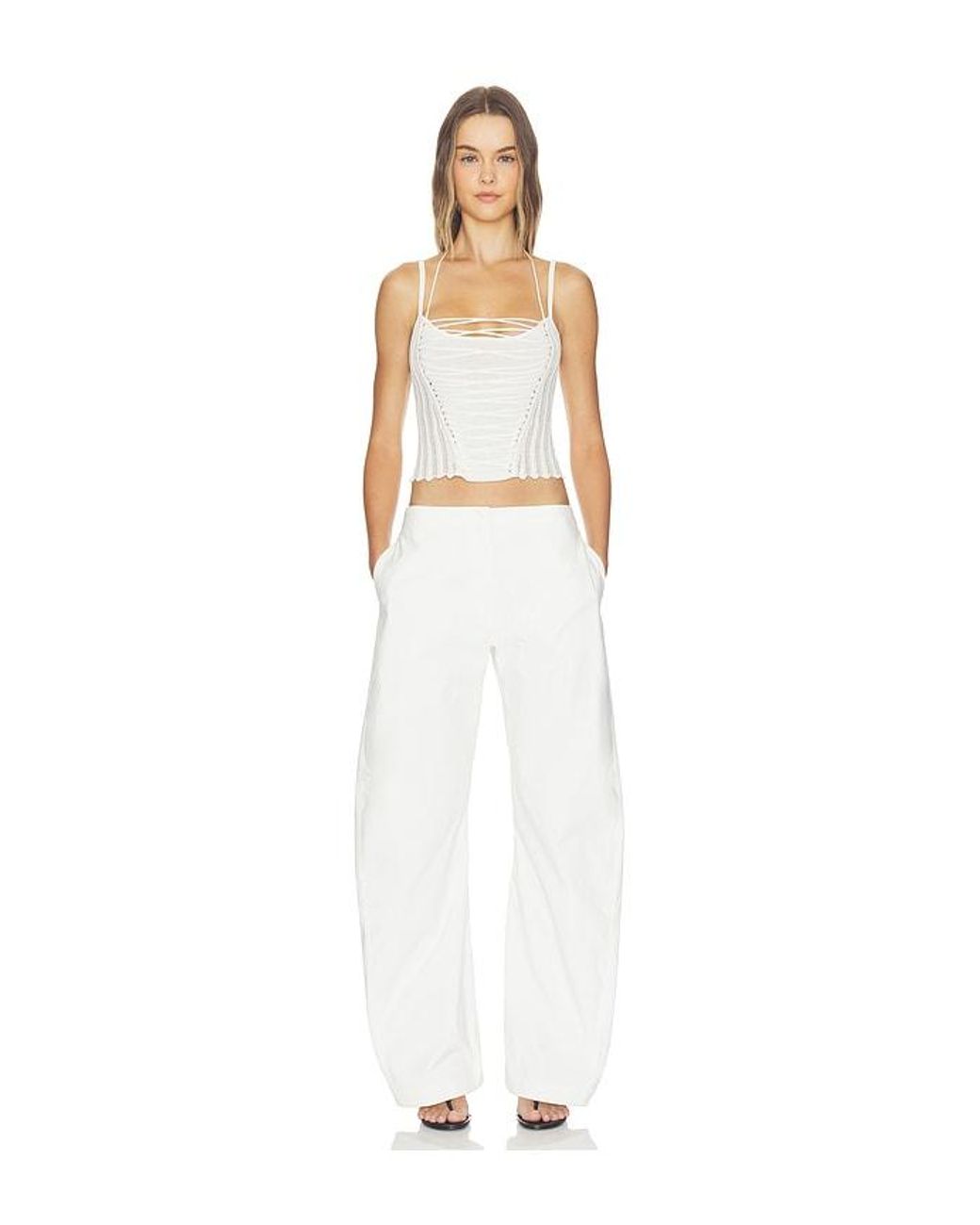 HAELO White Laced Chevron Halter Top