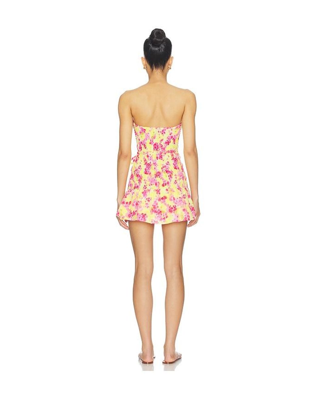 Indah Multicolor Abigail Printed Pinch Front Bandeau Bubble Ruffle Mini Dress With Scarf
