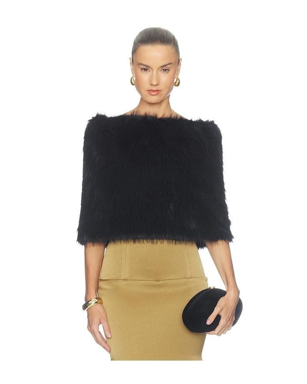 NonChalant Label Black Pascale Faux Fur Shawl