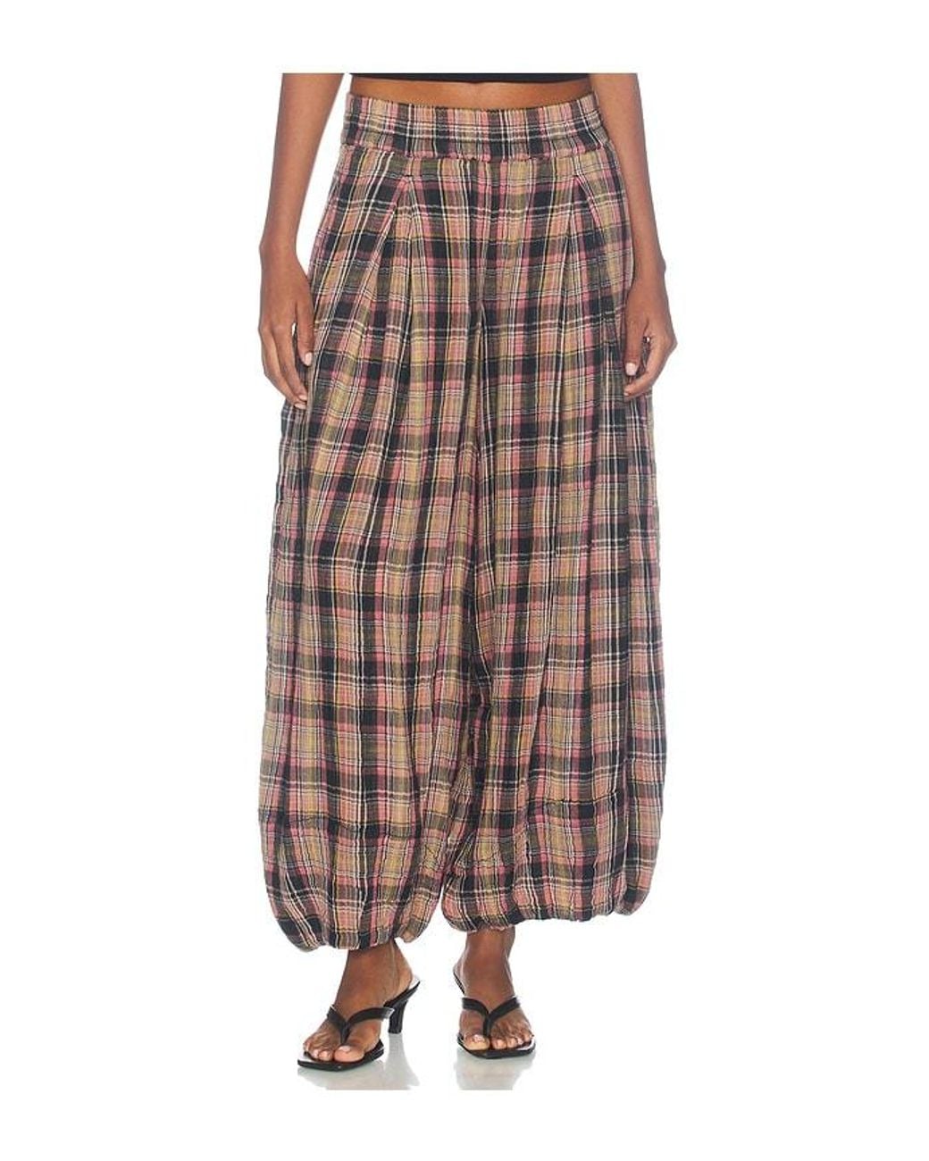 Free People Brown Moonflower Plaid Balloon Pant