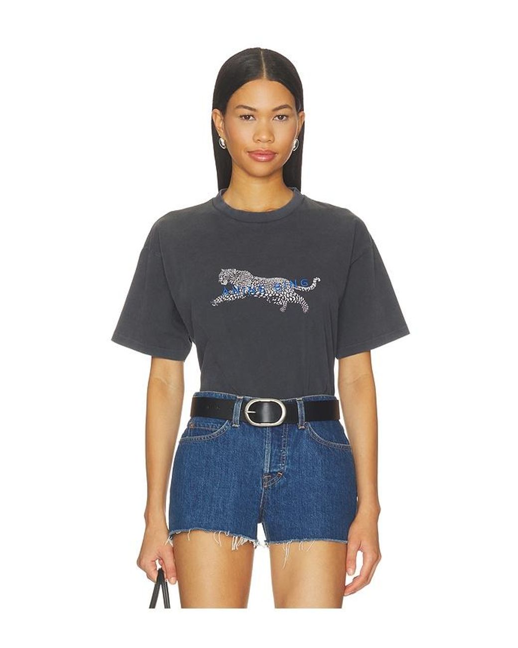 Anine Bing Blue Cade Tee Leopard