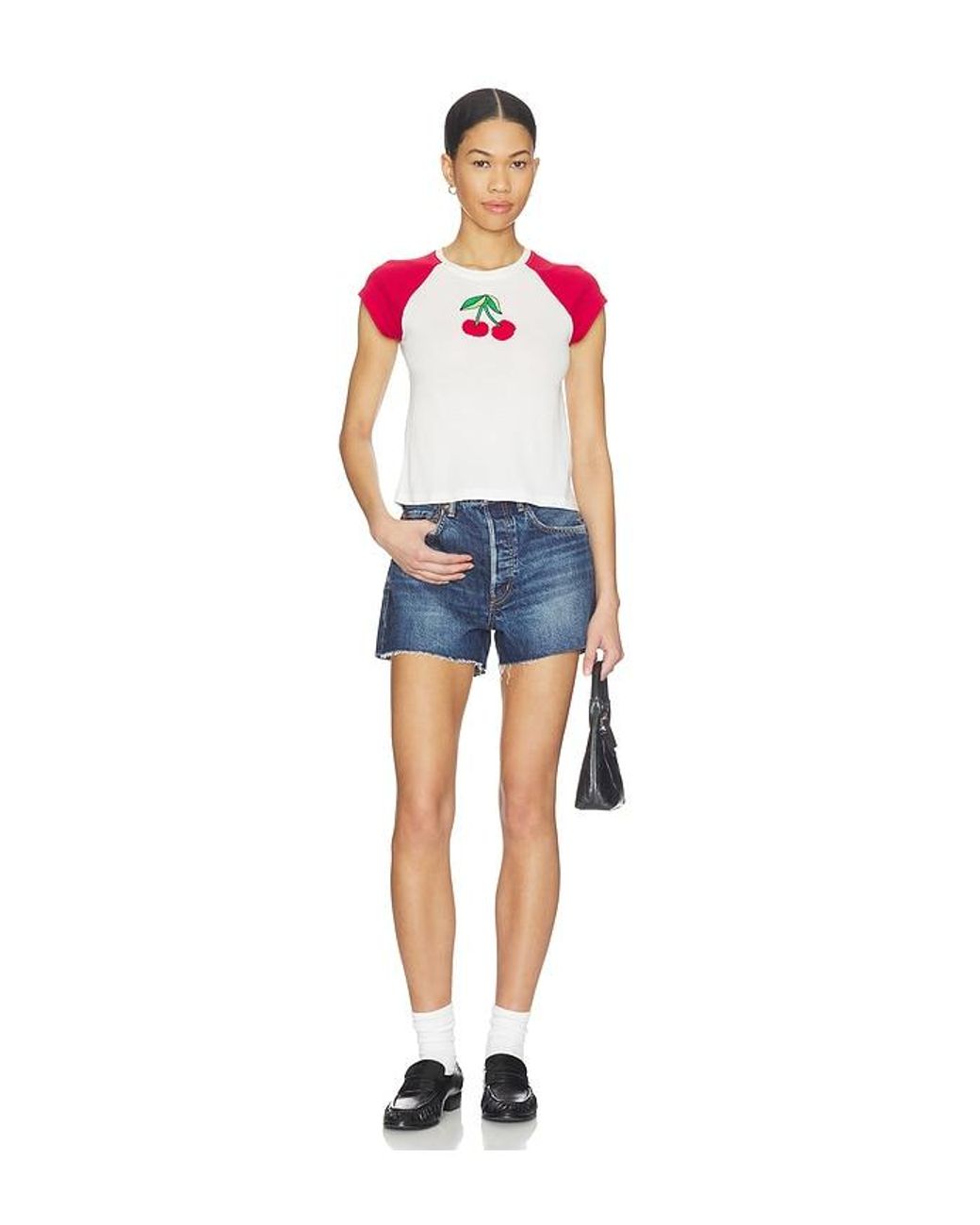 The Laundry Room Red Cherries Embroidery Raglan Baby Tee