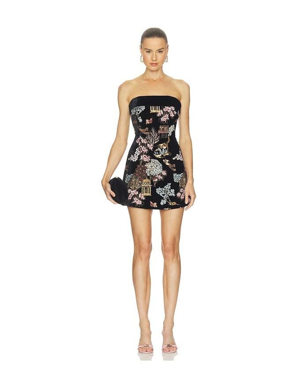 SAU LEE Black Jodie Embroidered Dress