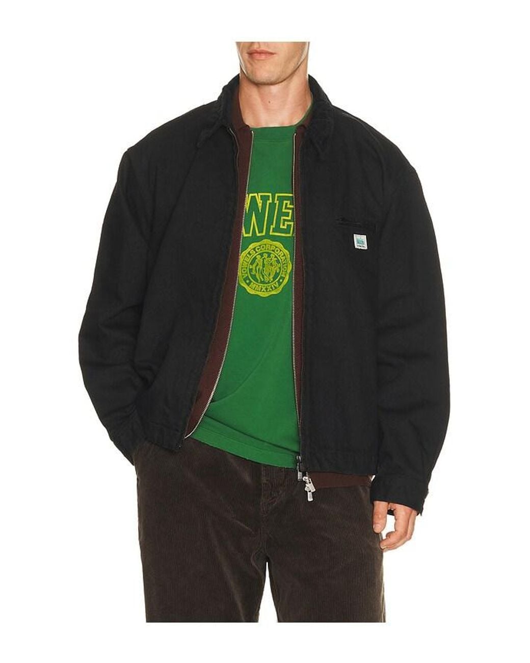 vowels Green Garment Dyed Zip Up Jacket for men