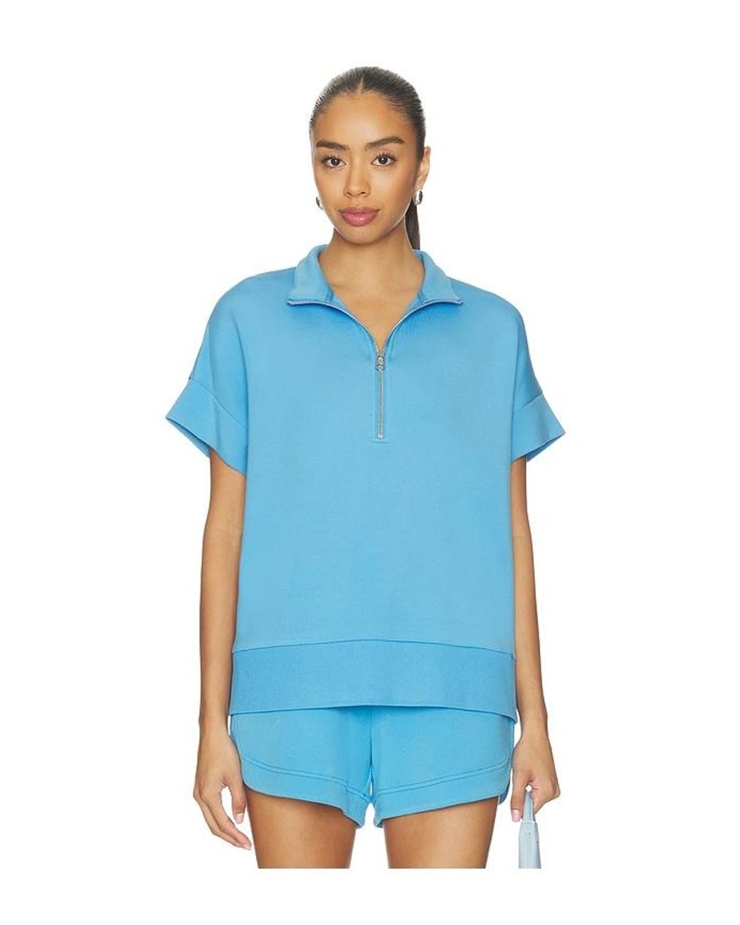 Varley Blue Ritchie Short Sleeve Sweater