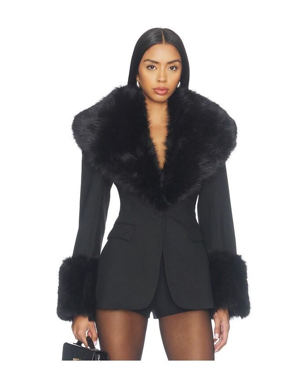 Naked Wardrobe Black Suiting Faux Fur Blazer
