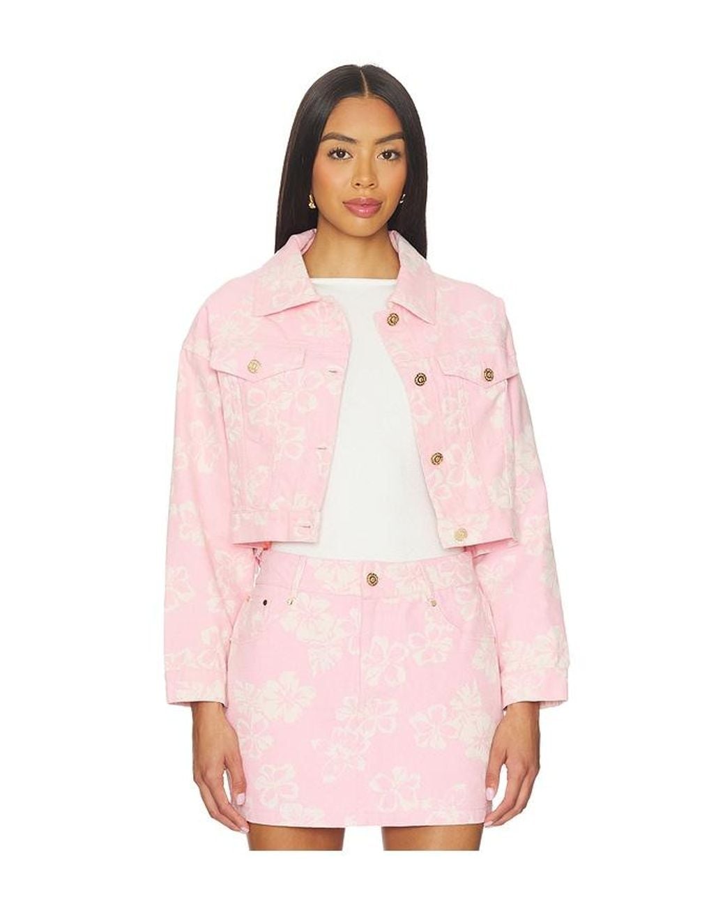 Kulani Kinis Pink Pixie Cropped Denim Jacket