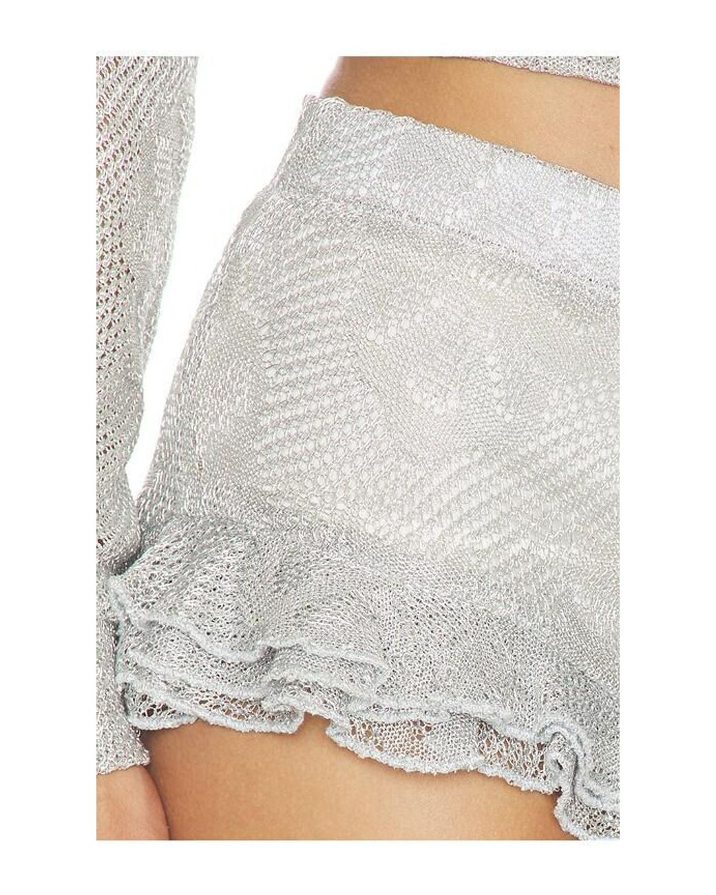 Siedres White Peonie Ruffled Metallic Knit Short