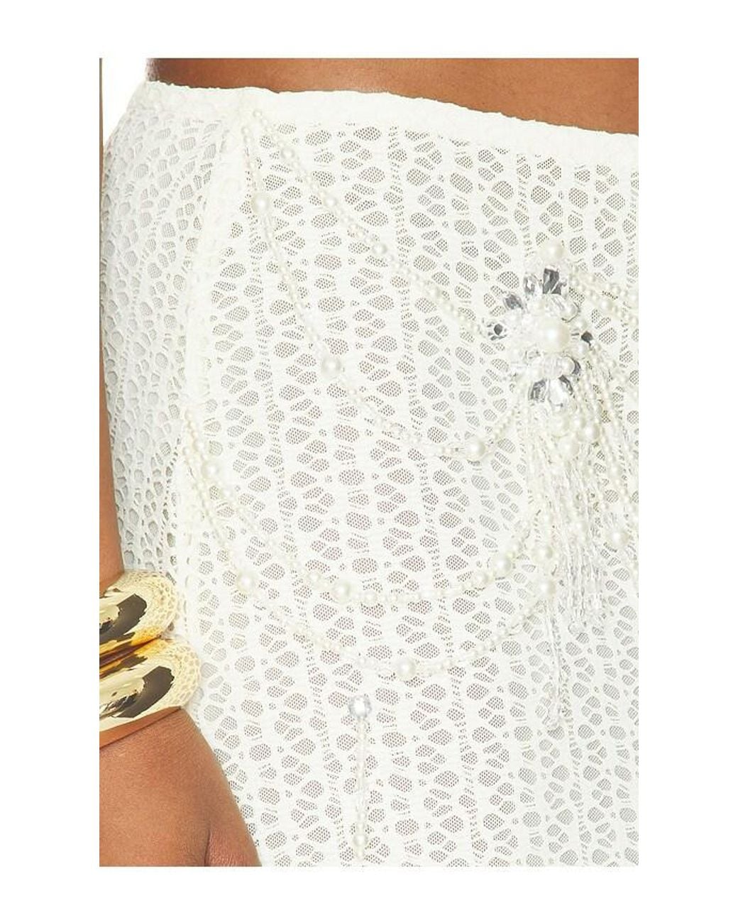 PATBO White Pearl Mesh Long Skirt