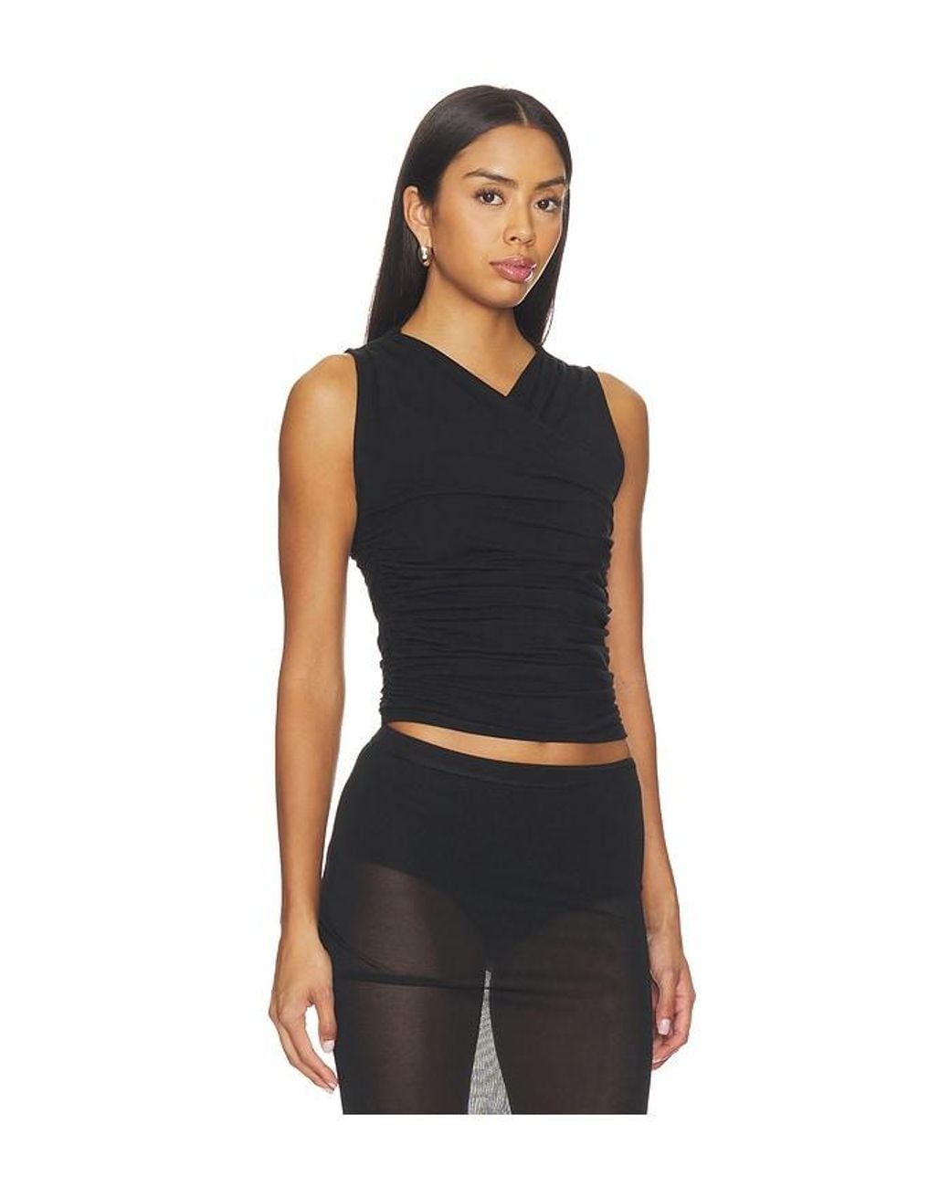 The Line By K Black Tavi Ruched Tank Top
