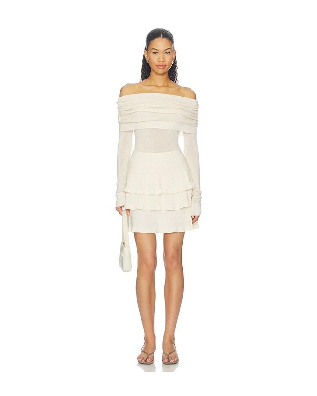 Susana Monaco White Light Merino Tiered Sweater Skirt