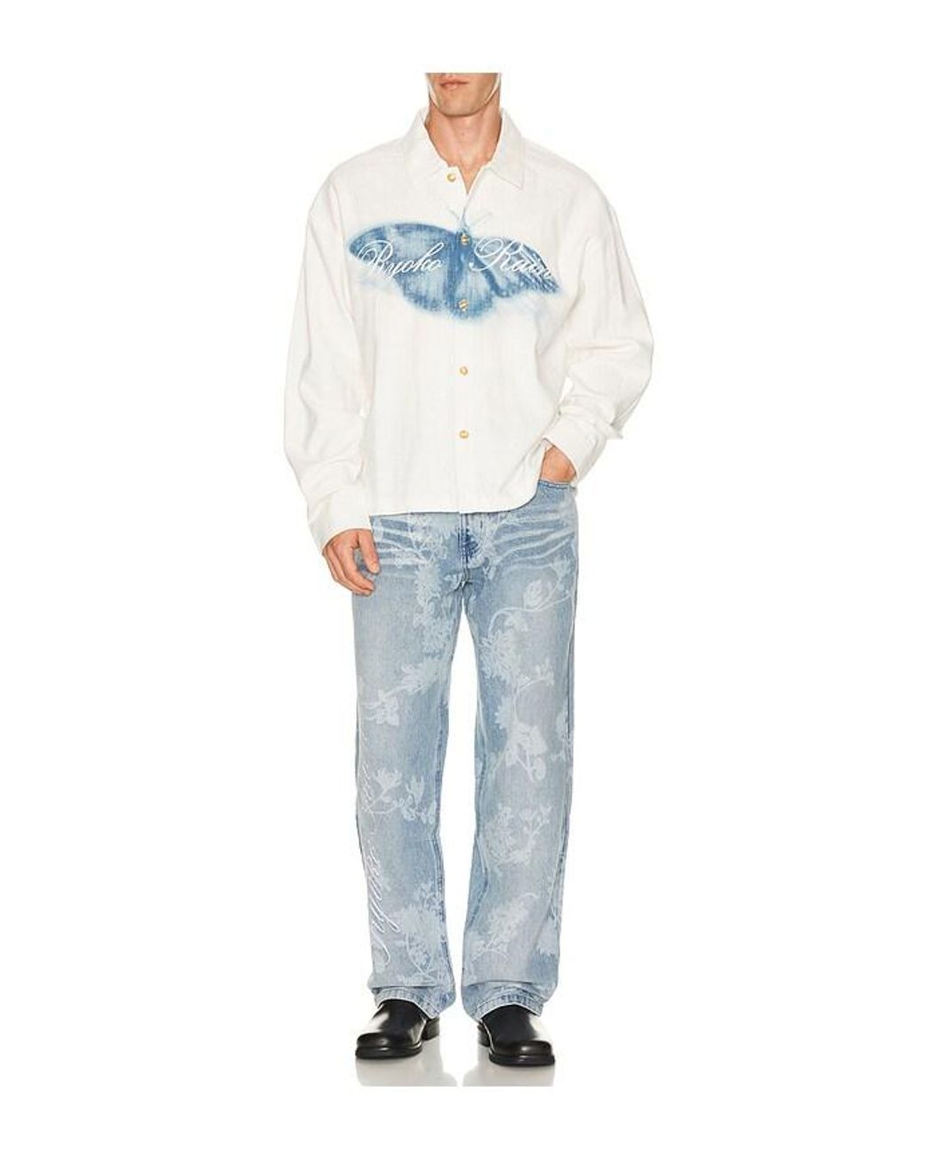 Ryoko Rain Blue Laser Engraved Floral Jeans for men