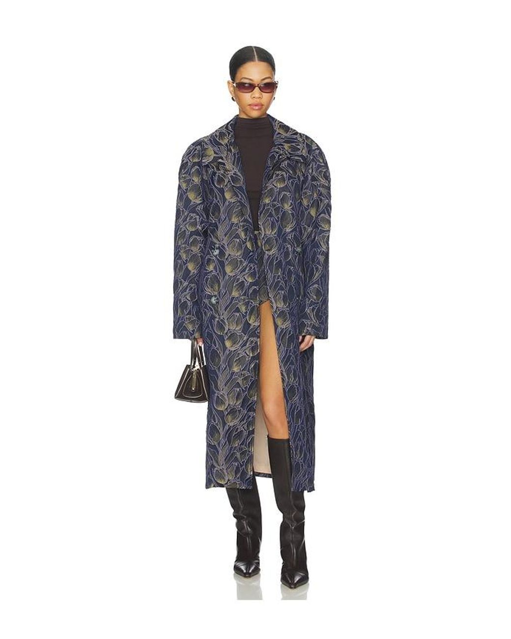 Milkwhite Blue Long Printed Coat