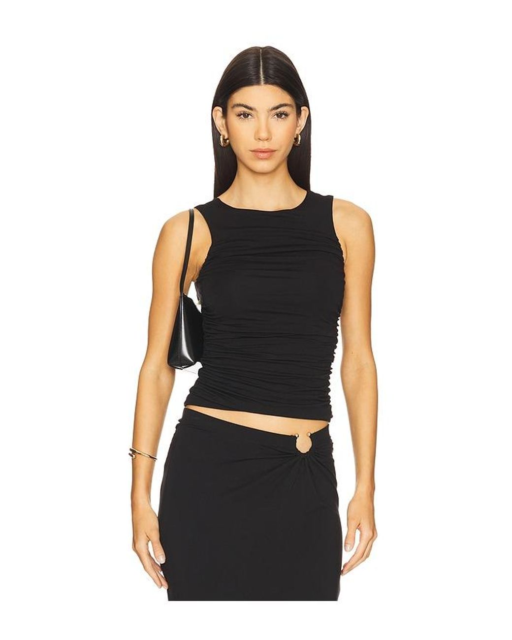 GOOD AMERICAN Black Ruched Tank Top
