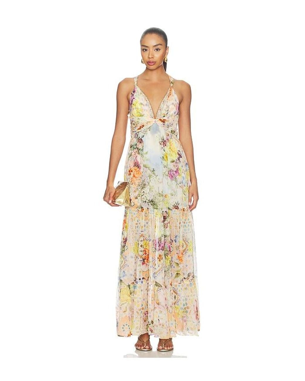 Camilla Metallic Bead Strap Gathered Panel Dress
