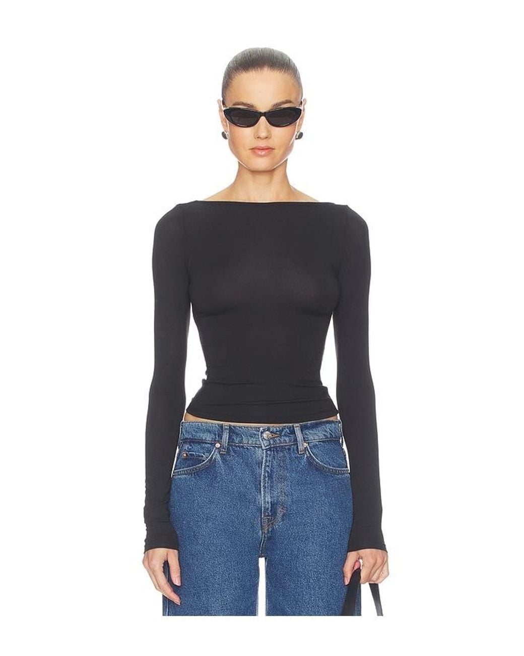GRLFRND Blue Open-Back Long Sleeve Tee