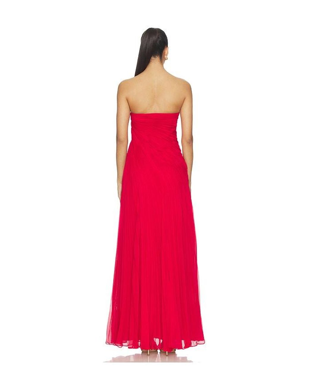 AMUR Red Elea Asymmetrical Pleated Gown